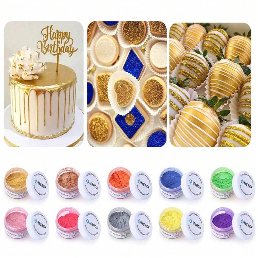 Edible Glitter For Cocktails, 9 Colors Luster Dust Edible Powders For Drink, Cake Decorating, Glitter Set, Edible Sprinkles For Cupcakes, Chocolates And Party, 15g/Bottle - Multicolor - View 1