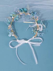 1pc Green Butterfly & Flower Design Headband, Woodland Fairy Flower Crown, Princess Birthday Holiday Gift,Wedding Hair Accessories - 綠色 - 查看 4