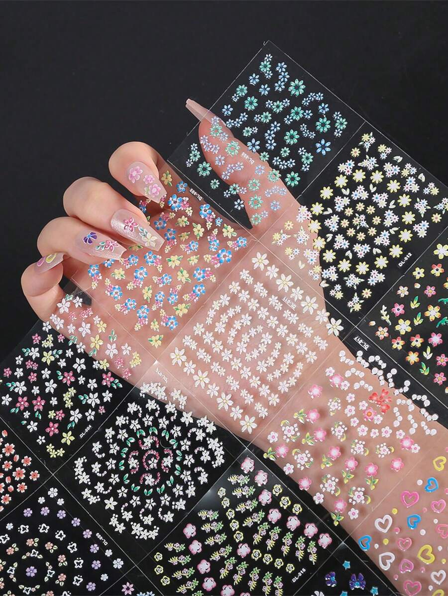 30 miếng dán móng tay hình hoa, miếng dán móng tay hình hoa cúc 3D tự dính nhiều màu sắc dùng để thiết kế và trang trí móng tay, phù hợp với phụ nữ và trẻ em gái - Nhiều màu - Xem 1