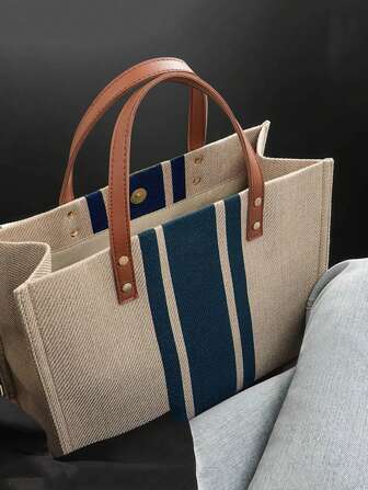 Bolso de hombro de patrón a rayas, informal y de negocios, liviano, para adolescentes, mujeres, estudiantes universitarios, principiantes y trabajadores de cuello blanco, perfecto para la oficina, la universidad, el trabajo, los negocios, los traslados, al aire libre, los viajes y las salidas. Bolso escolar, de gran capacidad, portátil, adecuado para adolescentes, mujeres y estudiantes universitarios, perfecto para volver a la escuela, el primer día de clases, la universidad, las vacaciones, las compras, la escuela secundaria