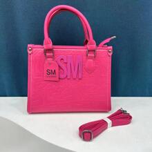 Personalized Embossed Letter Women's Handbag, Large-Capacity Shoulder Bag, European And American Fashion Retro Square Cross-Body Bag - 玫紅色 - 查看 1