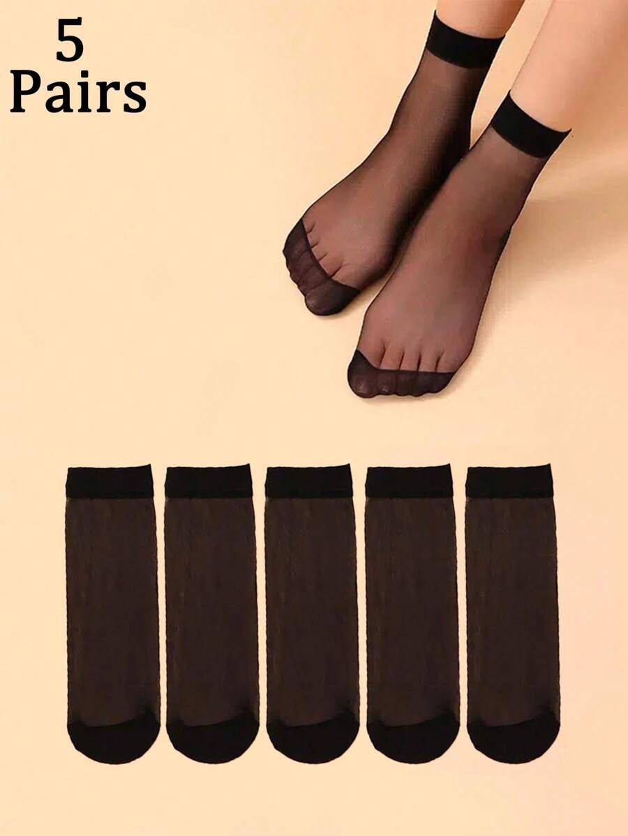 5 双女式轻质透气简约黑色透明短筒袜 - 均碼 - 查看 1