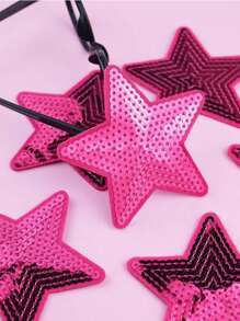 6pcs Fuchsia Sequin 5-Pointed Star Patches, Cartoon Style Embroidery Sew-On Appliques, DIY Craft, Applicable To Clothing, Shoes, Hats, Bags, Etc. - Hot Pink - View 2