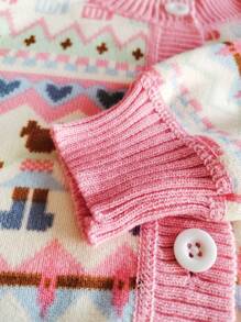 enmi bear Girls' Knitted Cardigan, Fashionable Baby Korean Style, Young Girl Winter Warm Fleece Jacket