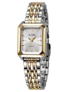 1pc Women's Fashion Alloy Steel Band Wrist Watch With Decorative Rectangular Dial, Minimalist Design Suitable For Daily Wear - Black - View 3