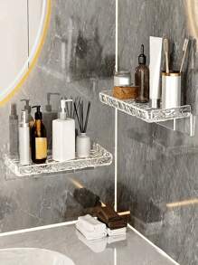 1pc Minimalist High-End Acrylic Ripple Pattern Bathroom Shelves, Wall-Mounted Rack For Bathroom, Vanity, Toilet, Makeup Organizer No-Drill