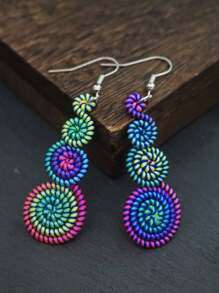 1 对复古风格螺旋环绕彩虹色随机耳环 - 彩色 - 查看 7