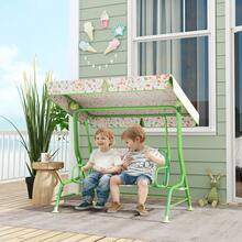 AIYAPLAY Columpio de Jardín Exterior para Niños de +3 Años Balancín de Jardín Exterior de 2 Plazas con Toldo Ajustable Arnés de Protección y Estampados Bonitos 112x75x120 cm - Verde - Ver 2