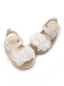 可爱女孩花卉 PU 鞋，带柔软橡胶外底，时尚婴儿夏季凉鞋 - 白色 - 查看 3