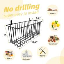 Simple Trending 6 Pack Wire Basket Wall Mount Baskets Hanging Baskets, Cabinets Organizer And Storage With Hooks For Kitchen, Garage And Bathroom