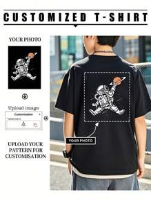 1 chiếc áo thun thể thao mùa hè in họa tiết cá nhân hóa dành cho bé trai và thanh thiếu niên - màu đen - Xem 1