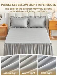 1 chiếc ga trải giường màu trơn, ga trải giường xếp ly màu trắng, mềm mại và thoáng khí, đồ dệt gia dụng thoải mái, chất liệu lụa sang trọng, nhẹ nhàng cho tóc và da, giúp ngủ ngon giấc, phù hợp với giường đơn, đôi, cỡ Queen, cỡ King, có thể giặt máy, ga trải giường chống bụi, không bao gồm gối và vỏ gối, vật dụng cần thiết cho mùa tựu trường. - Xám - Xem 7