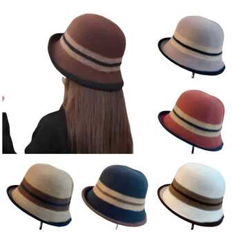 1pc 2024 Autumn/Winter New Elegant And Chic Rolled Brim Bucket Hat For Women, British Style Small Face Flattering Dress Hat