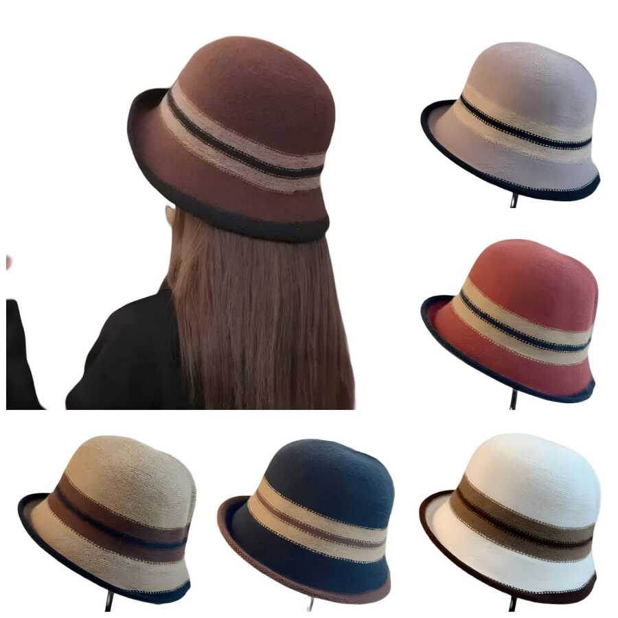 1 Pc 2024 Autumn/Winter New Elegant Retro Turn Up Brim Bucket Hat, Chic British Style Compact Look For Women Winter Outfits - Multicolor - View 1