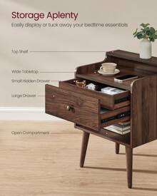 Nightstands, Set Of 2, Bedside Tables With Hidden Drawers, Mid-Century End Tables With Solid Wood Legs, Side Tables For Bedroom - Brown - View 4