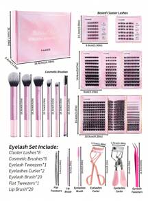 MAANGE 全新 1026 簇 CC 卷曲漫画睫毛和自粘睫毛礼品套装，满足美丽女性的所有需求，带自粘睫毛的单独睫毛延长套件，含 2 件睫毛镊子 + 2 件睫毛夹 + 20 件睫毛梳 + 20 件唇刷 + 6 件化妆刷，DIY 塔尖麦穗假睫毛