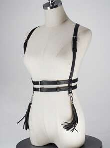 1pc Women's Black PU Leather Belt, Minimalist Fashion Double-Layer Body Cincher, Adjustable Gothic Waist Belt, Stylish Punk Belt, Fashionable Accessory