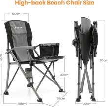 Portable Camping Chairs For Adults With Padded Hard Armrest, Sturdy Folding Camping Chair With Cup Holder, Storage Pockets Carry Bag Included, Support To 300 Lbs - 灰色 - 查看 10