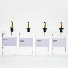 4 Pack 12oz/350ml Gold Olive Oil Dispenser Set - Heavy Duty Thickened Glass Bottles For Kitchen, Cooking Oil, Vinegar, Soy Sauce And Coffee Syrup, With Stainless Steel Automatic Pour Spout And 40 Label Funnel - Gold - View 9
