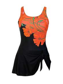 Costume da bagno intero con stampa floreale, spalline regolabili, modellante e snellente, adatto per vacanze in spiaggia