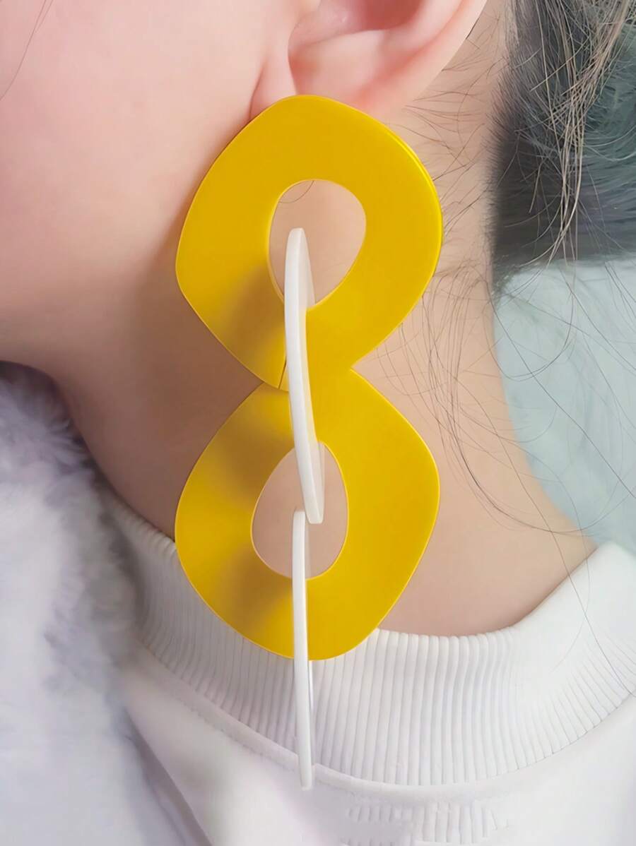 1 Cặp bông tai thiết kế phóng đại khối màu hình học cho phụ nữ - Đường khâu dài theo phong cách Châu Âu và Châu Mỹ, hình học màu tương phản - Xem 1