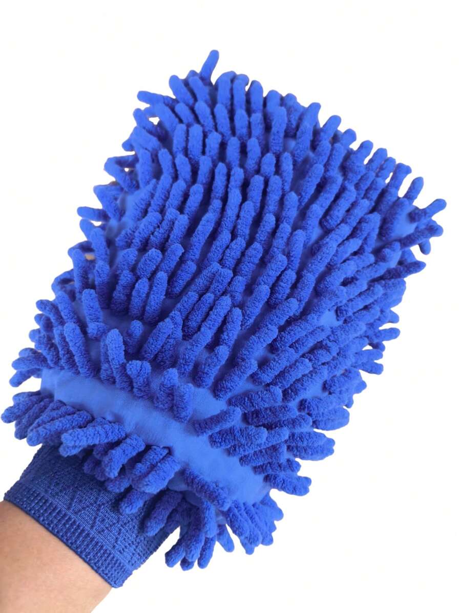 1pc Upgraded Double-Sided Blue Chenille Car Wash Glove