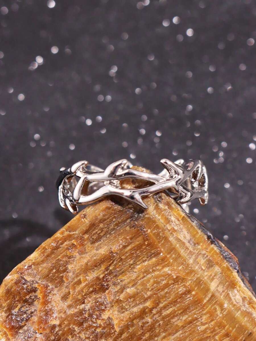 1 pieza Anillo abierto ajustable de espinas vintage punk de plata para hombre, joyería