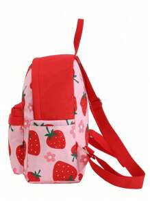 Girls Cute Strawberry Printing Backpack, Daily Mini Sweet Daypack For Teenagers And Students, Patchwork Design Women Double Shoulder Bag, School Backpack - Pink - View 8