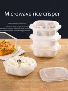 4 piezas de contenedores de almacenamiento de alimentos de plástico con tapas, contenedores de guardado para vegetales y frutas con asa y cesta coladora, contenedores transparentes reutilizables para frutas, verduras y productos secos - Almacenamiento multifuncional