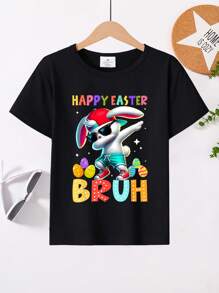 Young Boys Easter Slogan & Bunny Egg Print Short Sleeve T-Shirt Casual Top - Black - View 1