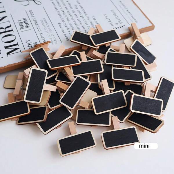 10pcs 0.8 * 1.6 Inch Wooden Mini Chalkboard Clips For Memos, Notes, Food Labeling, Party Decorations, Mini Chalkboard Billboards,School Supplies,Back To School