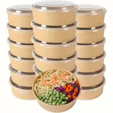50pcs Disposable Paper Bowls With Lids, Leak-Proof And Waterproof Food Containers, Suitable For Salads, Desserts, Soups - Perfect For Dining, Camping And Kitchen Use [50 Bowls + 50 Lids]