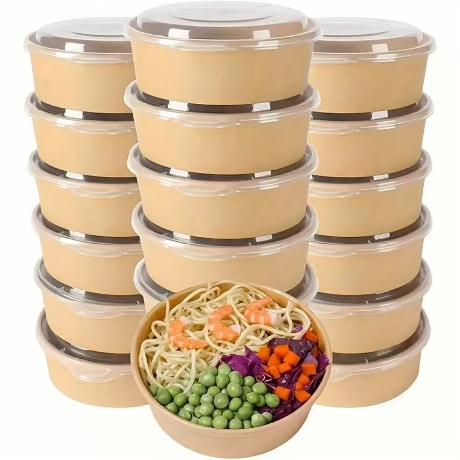 50pcs Disposable Paper Bowls With Lids, Leak-Proof And Waterproof Food Containers, Suitable For Salads, Desserts, Soups - Perfect For Dining, Camping And Kitchen Use [50 Bowls + 50 Lids]