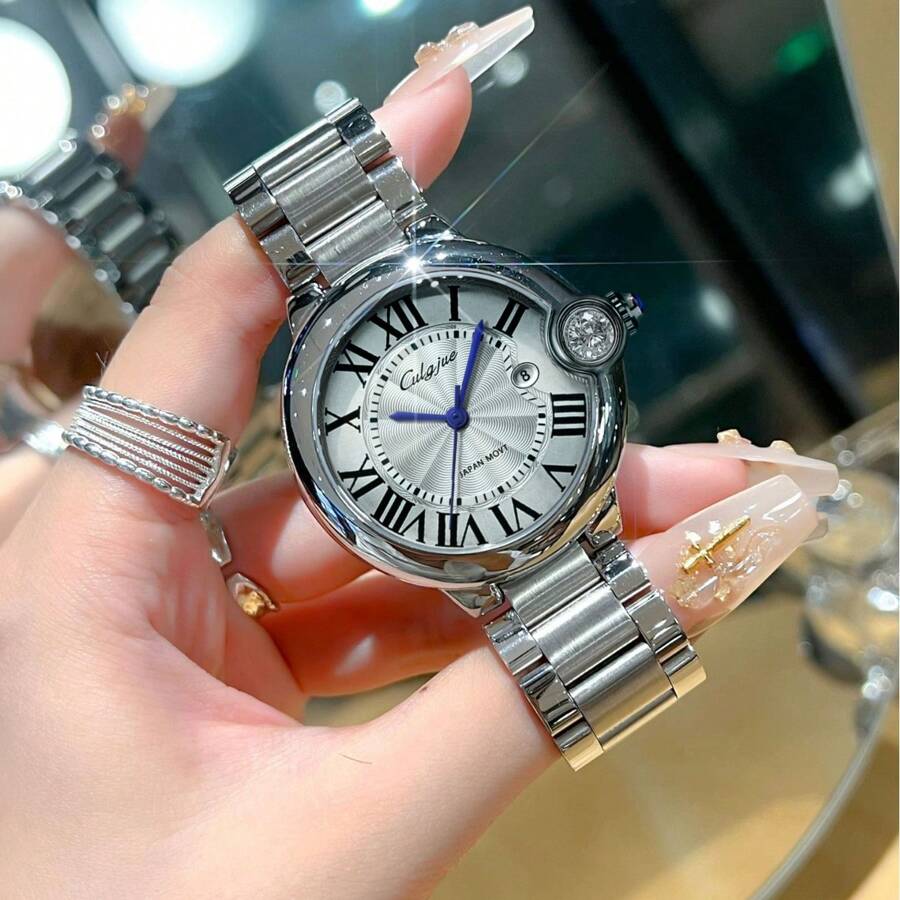 1 Đồng hồ thạch anh nữ thời trang sang trọng thường ngày Series bóng bay dây đeo bằng thép không gỉ màu bạc, thích hợp để trang trí hàng ngày - Bạc - Xem 1