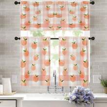 1 件/2 件橙色苹果桃子印花装饰窗帘薄纱 52 英寸 * 18 英寸，26 英寸 * 36 英寸乡村风格涤纶杆窗帘套装春季主题四季厨房咖啡店客厅办公室卧室家居装饰窗帘 - 彩色 - 查看 3