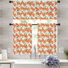 1 件/2 件橙色苹果桃子印花装饰窗帘薄纱 52 英寸 * 18 英寸，26 英寸 * 36 英寸乡村风格涤纶杆窗帘套装春季主题四季厨房咖啡店客厅办公室卧室家居装饰窗帘 - 彩色 - 查看 4