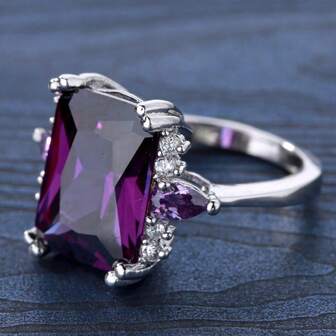 1pc Fashionable Personalized Purple Zirconia Decorated Ring, Women's Jewelry For Daily Wear