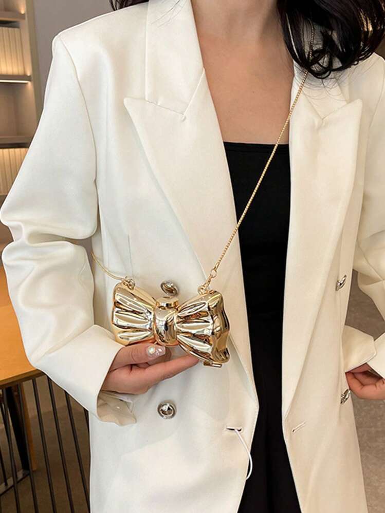 1 Mini Metal Silver Bow Decoration Cute Crossbody Bag, Mini Evening Bag With Metal Bow Details, Fashionable Personalized Girl's Chain Bag, Suitable For Parties And Dates, Shoulder Crossbody Bag Suitable For Girl, The Best Choice For Giving Gifts To Friends And Family - Multicolor - View 6