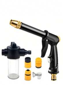 花园软管喷嘴，升级版重型黑色塑料 ABS 喷水喷嘴，带 4 种可调节浇水模式，防滑，适用于浇灌植物、草坪和花园、洗车、清洁、给宠物洗澡和户外娱乐