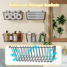 Simple Trending 6 Pack Wire Basket Wall Mount Baskets Hanging Baskets, Cabinets Organizer And Storage With Hooks For Kitchen, Garage And Bathroom