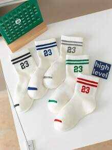 5 Pairs Kids Digit Print Breathable Mid-Calf Socks, Suitable For Boys And Girls In Spring/Summer