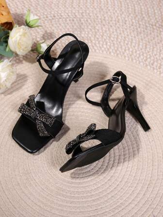 时尚新品，系带蝴蝶结水晶装饰高跟鞋，迷人甜美高跟凉鞋