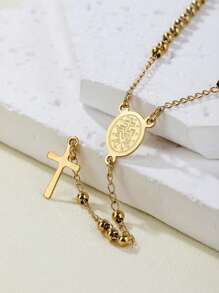 Tôn giáo Dây chuyền thép không gỉ Christian cho phụ nữ Đức mẹ đồng trinh Chúa Jesus Mặt dây chuyền hạt dài Chuỗi trang sức thời trang - Vàng - Xem 7