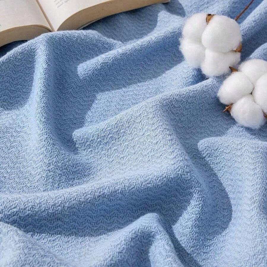 % Cotton Twin XL Size Bed Blanket - Breathable, Lightweight, Soft Cozy Herringbone Woven Summer Blanket College Dorm, White, 66x90 Inches - 05 - 阿什利.布魯 - 查看 1