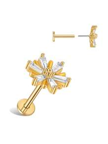 1 件雏菊耳钉，镶嵌合成方晶锆石，平底压入式身体穿孔首饰，适合派对、约会、日常佩戴