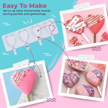 Popsicle Mold, Silicone Ice Pop Molds, Heart-Shaped Ice Cream Mold For Cakesicles, 4 Cavities, 50-Piece Popsicle Sticks Included