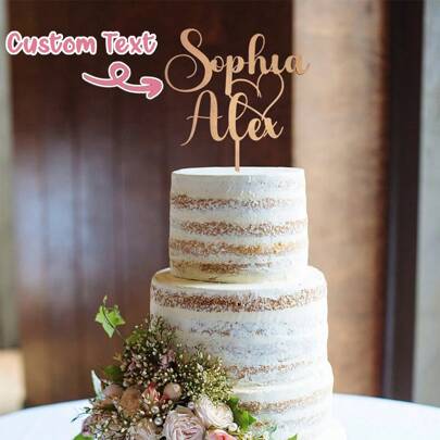 Topo de Bolo de Casamento Acrílico com Nomes Personalizados, Decoração de Casamento Personalizada