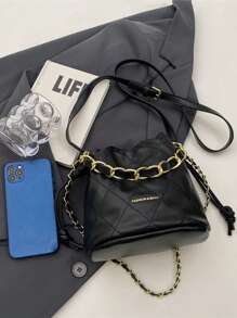 Bolso de hombro tipo cubo con decoración de cadena de moda versátil, bolso de bandolera simple y elegante