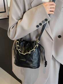 Bolso de hombro tipo cubo con decoración de cadena de moda versátil, bolso de bandolera simple y elegante