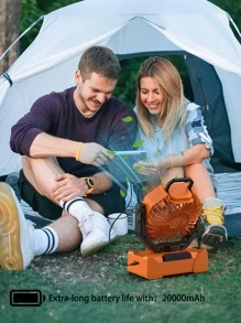 便携式露营风扇，带照明，可为手机充电，带遥控器，帐篷风扇，带 20,000 Ah 电池，双风扇叶片，270° 摆动，旋转挂钩，非常适合露营， - 彩色 - 查看 2